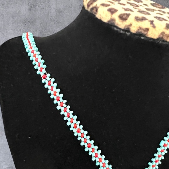 Long beaded necklace peyote stitch, native design - Picture 2 of 4